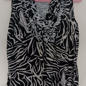 Milano Women's Black and White Blouse ruffled neckline size XL
